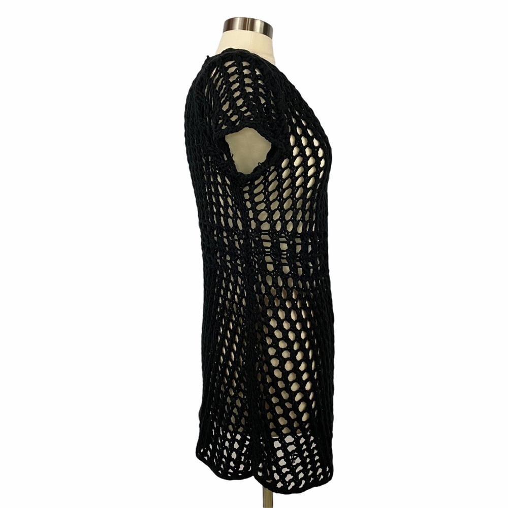 Vintage Boho Black Open Knit Vest M - Picture 3 of 6